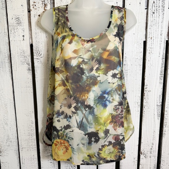 Liz Claiborne‎ 2 Pc Floral Sheer Top With Camisole Size Large Sleeveless Cottage - Picture 1 of 13